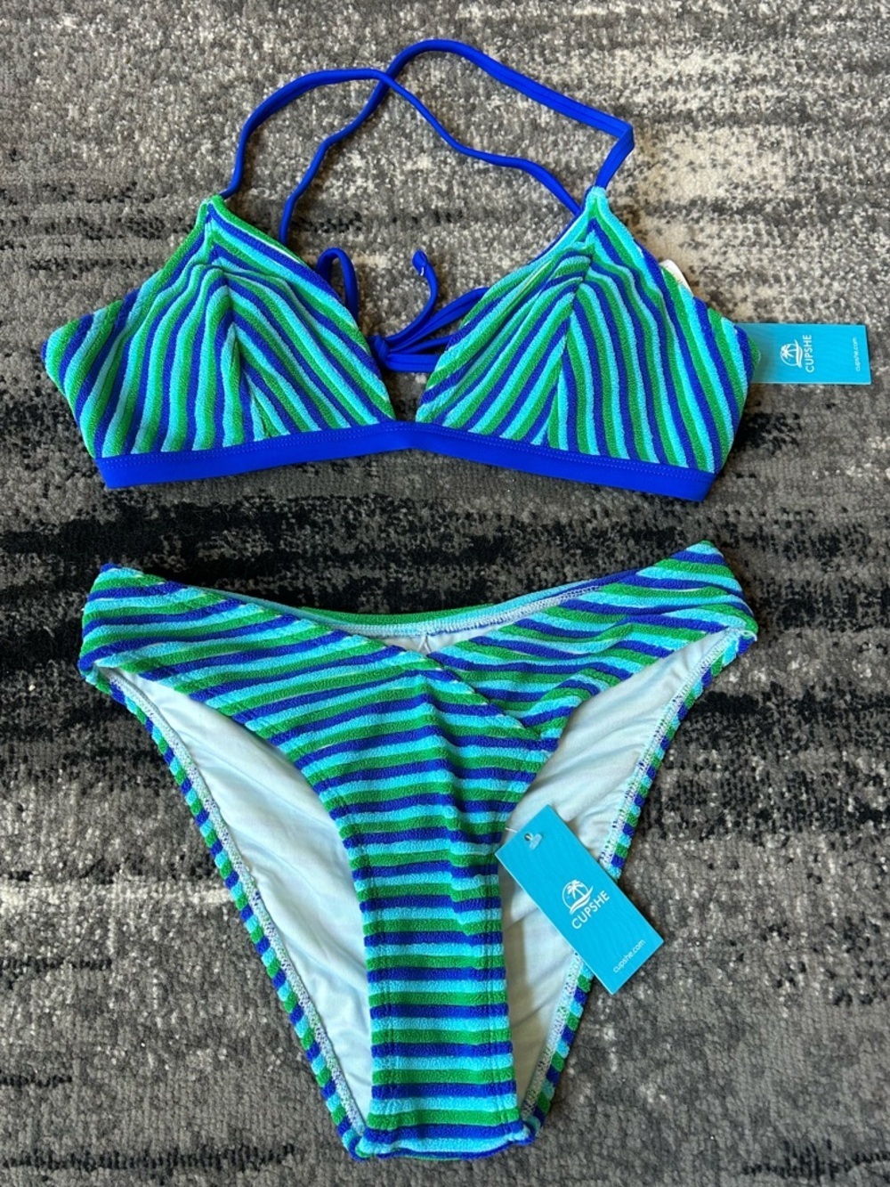NWT CUPSHE Terrycloth Striped Bikini